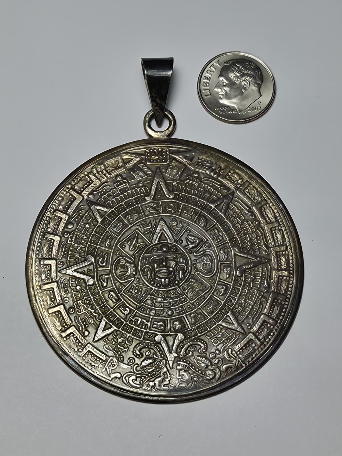Vintage PLAT-MEX-SA .925 Sterling Silver Aztec Calendar Pendant