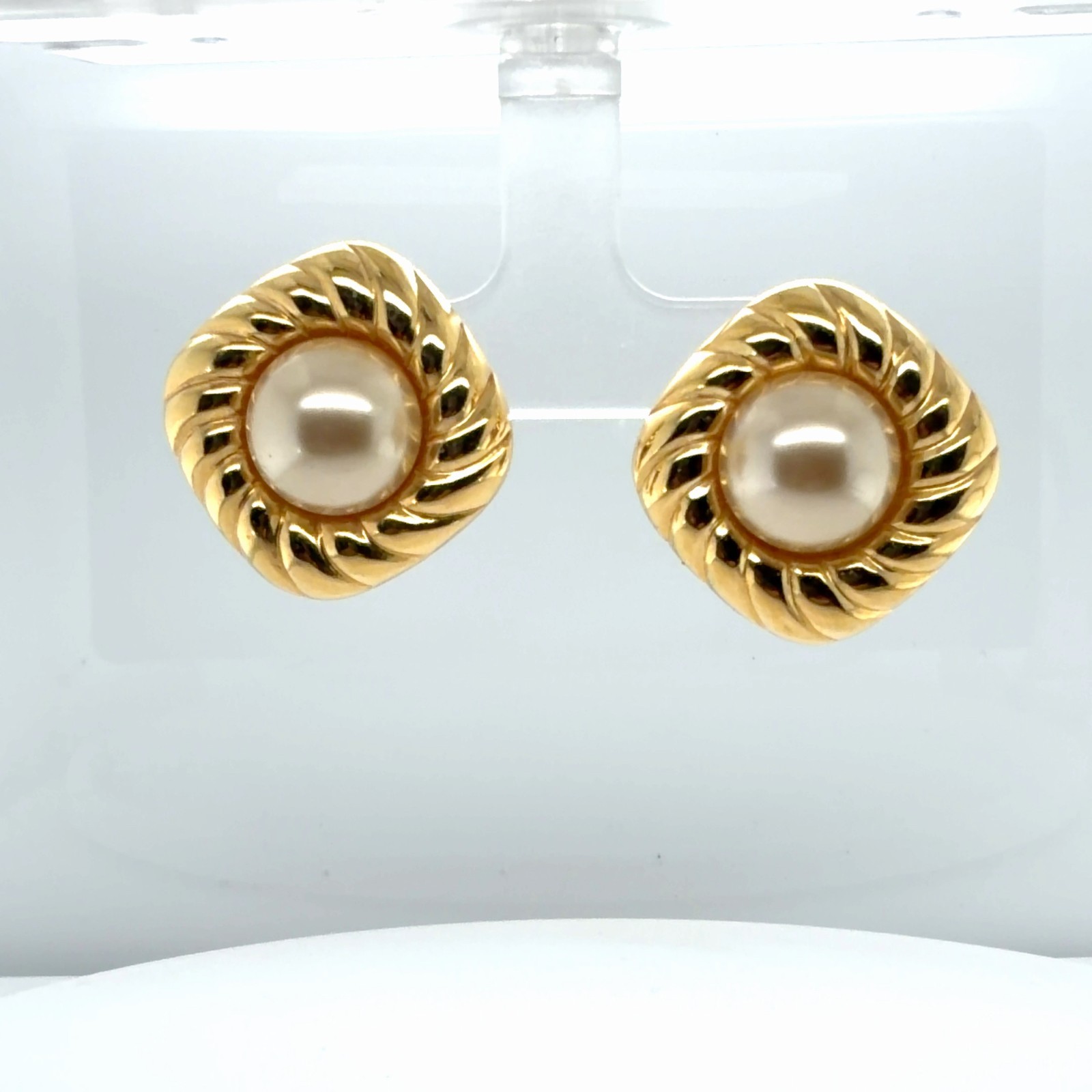 Vintage Napier Gold Plated Faux Pearl Adjustable Clip On Earrings