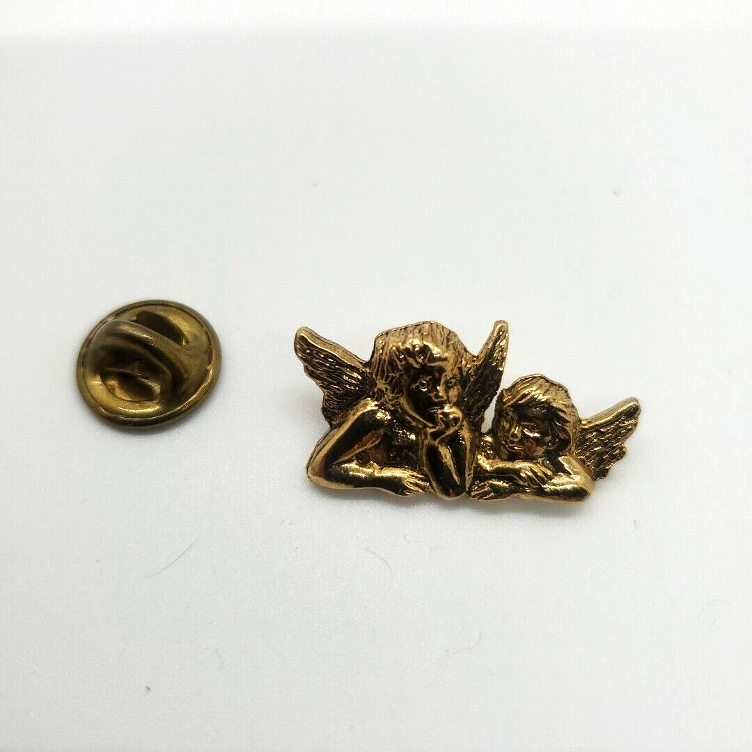 Vintage 1991 Valley Casting Gold Plated GUARDIAN ANGEL BROOCH Christmas Pin Gift