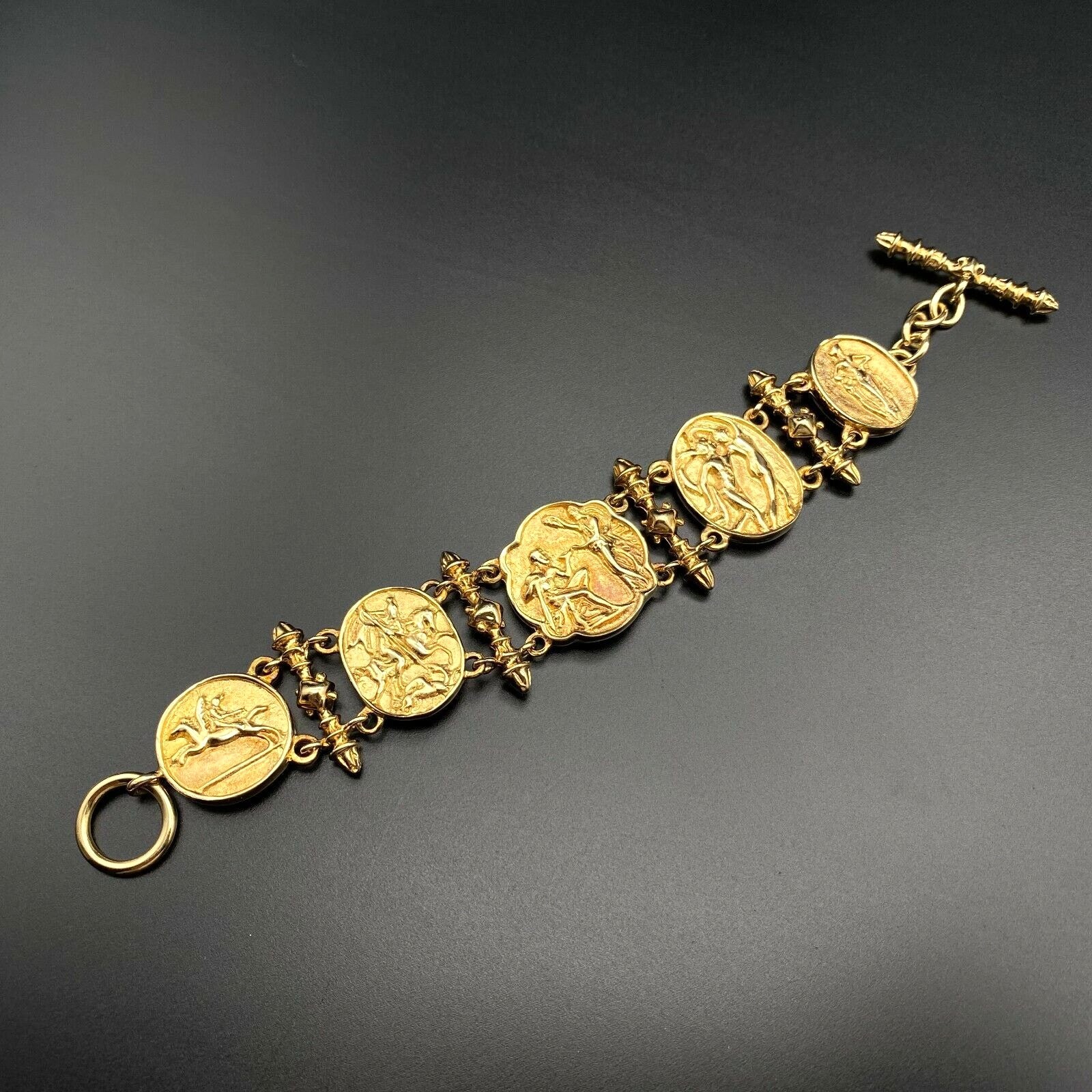 Vintage Greek Roman Storyteller Gold Wash Sterling Silver Link Bracelet 7″