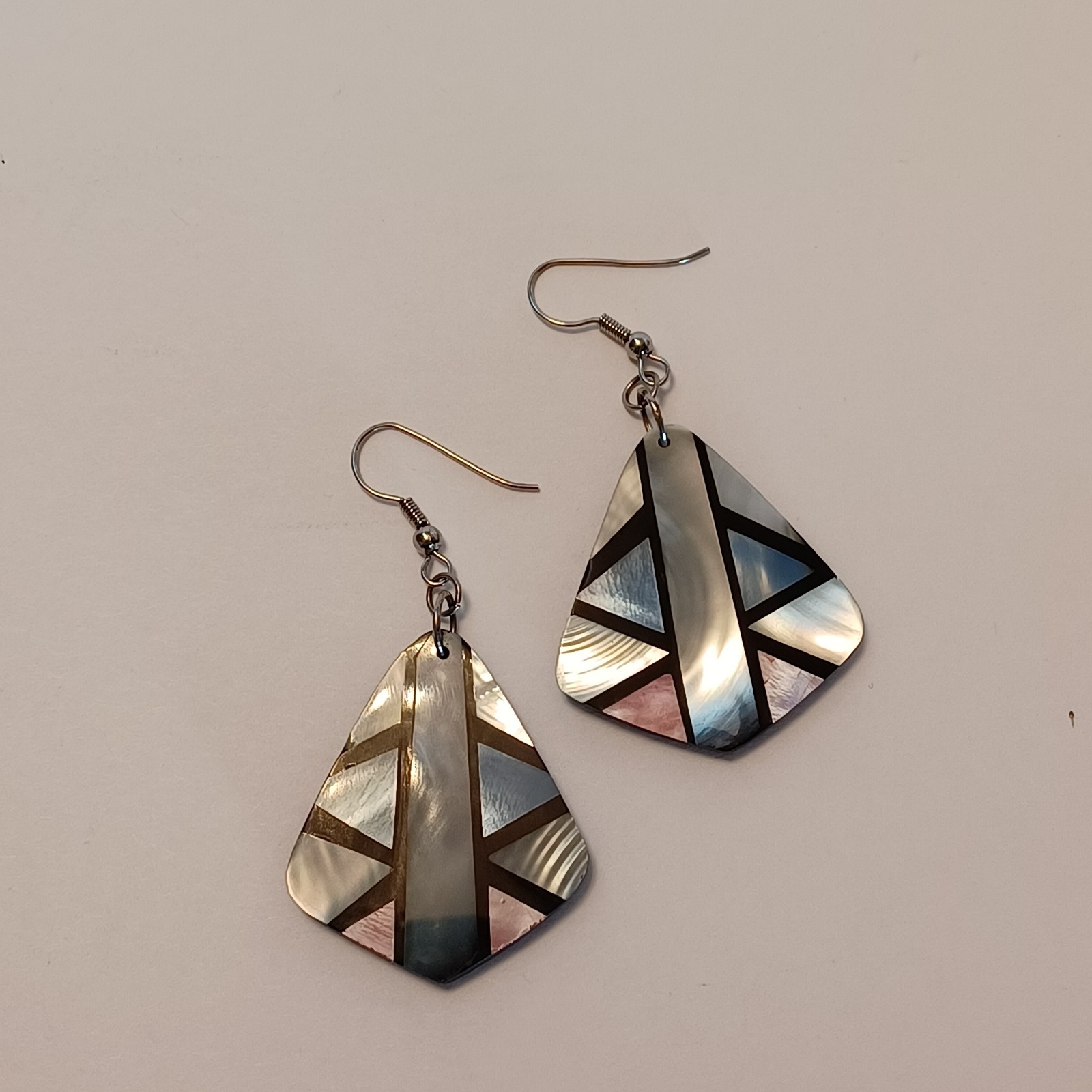 Vintage Shell Inlay Earrings Pink White Blue Black Gray