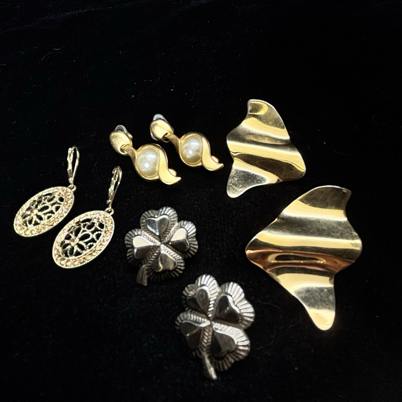 Vintage Earrings Lot Of 4 Monet Avon Rhinestone Gold Silver Tone 80s-90s