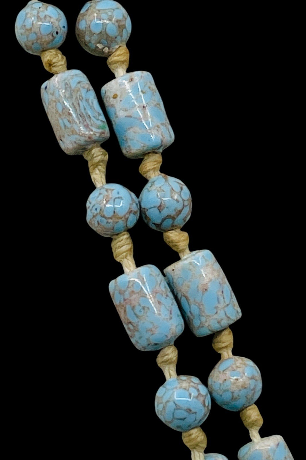 Long Antique Art Deco Circa 1920’s Robin’s Egg Blue Flapper Bead Necklace 60” L