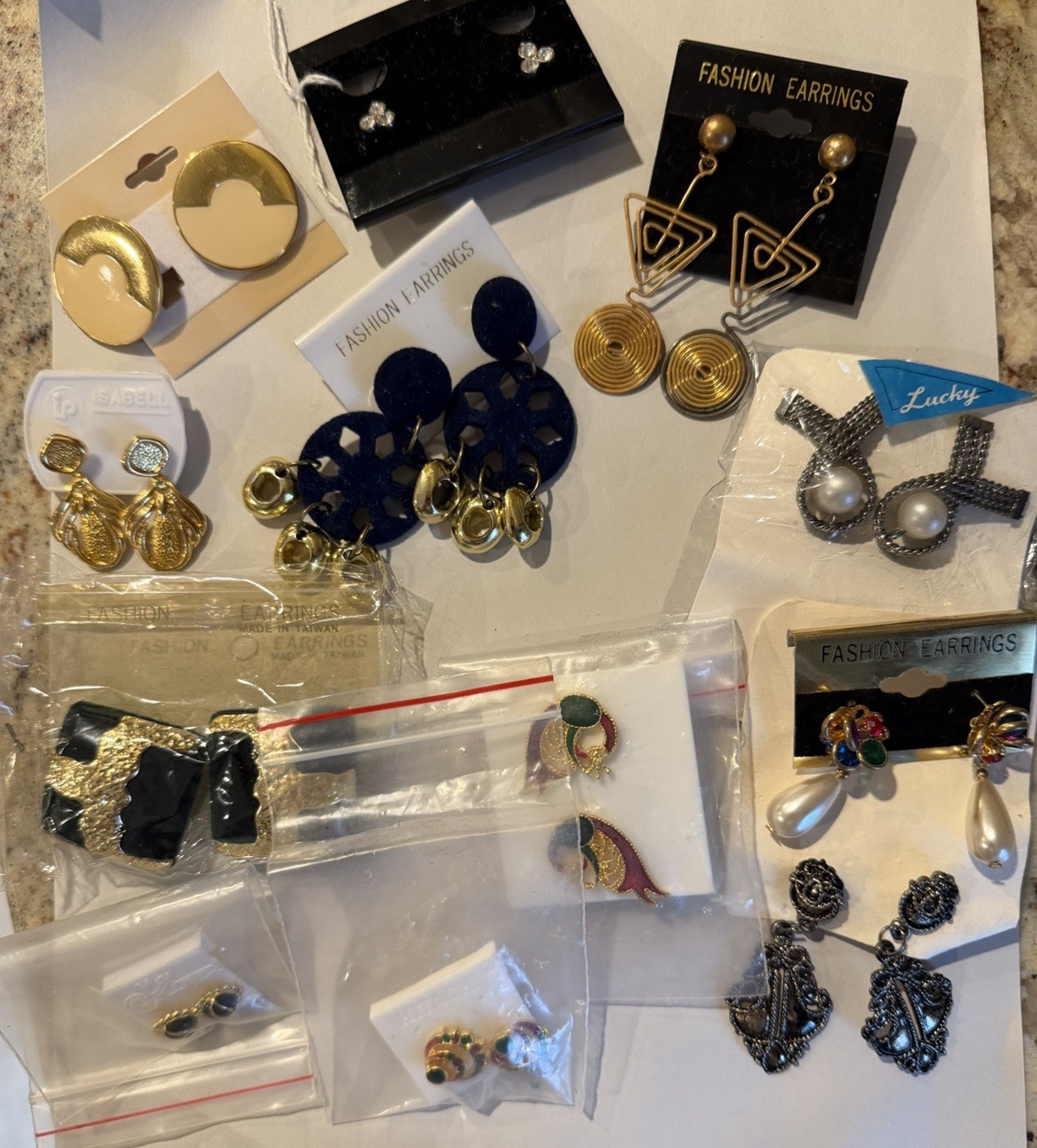 Lot of 12 Different Pairs Pierced Earrings Multiple Colors New on Cards