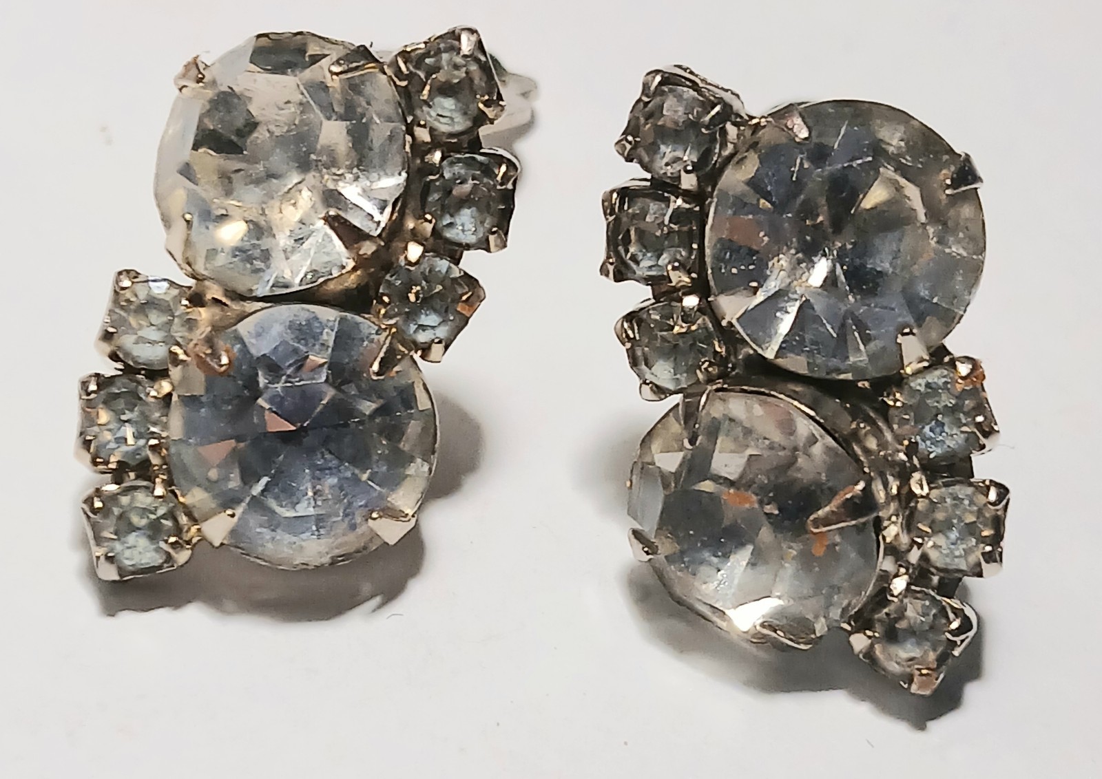 Vintage genuine crystal cluster clip on earrings faceted- vintage