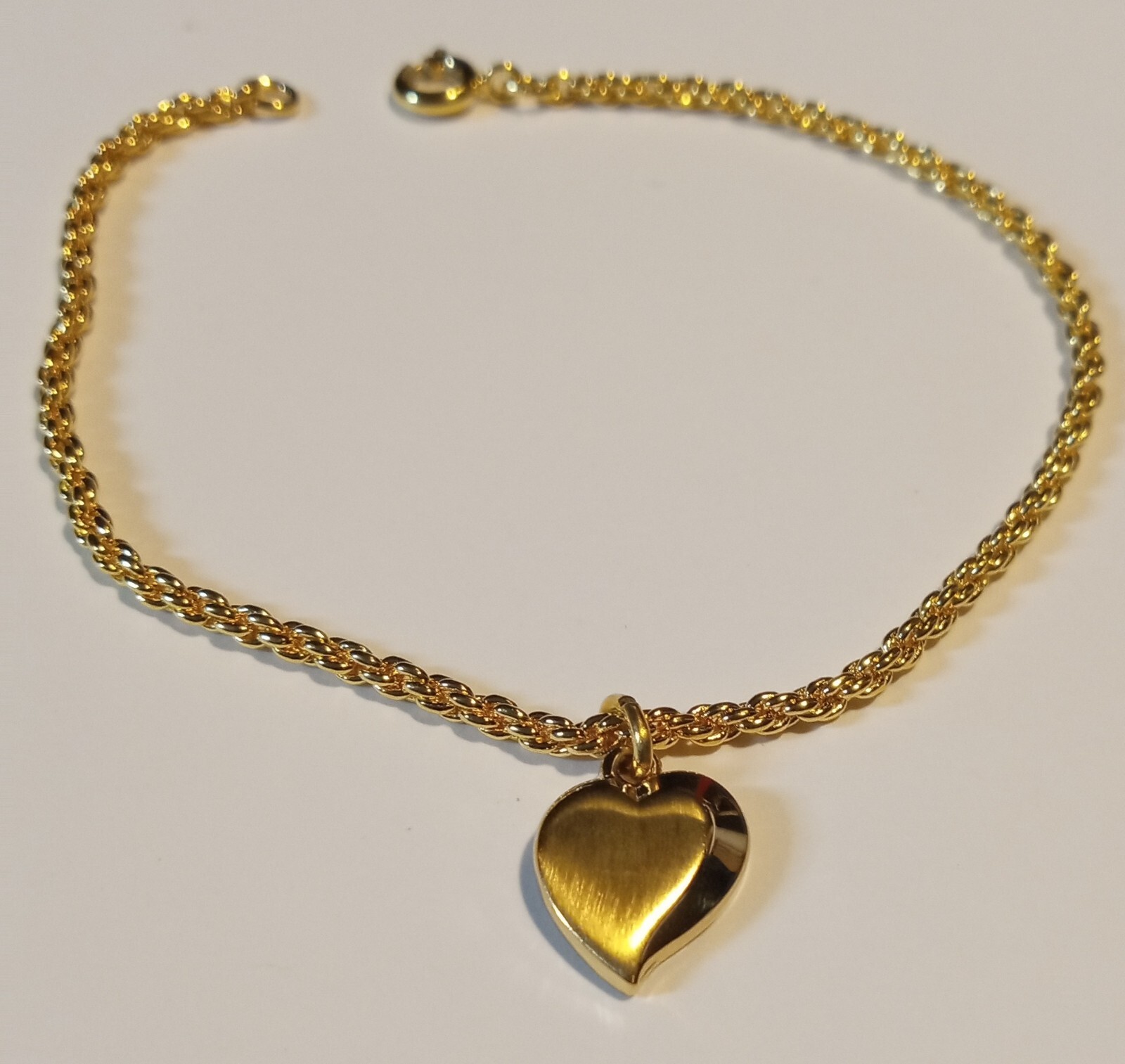 Vintage Speidel USA Two Tone Gold Finish 6 3/4″ Heart Ankle Bracelet – NOS
