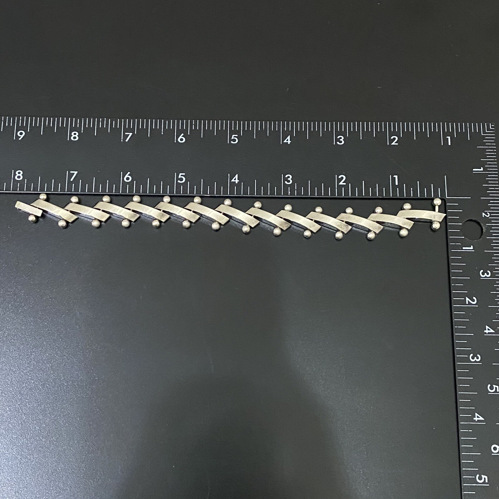 Vintage Silver-plated Modernist Ball Bolt Bar DNA Link Bracelet 44g.