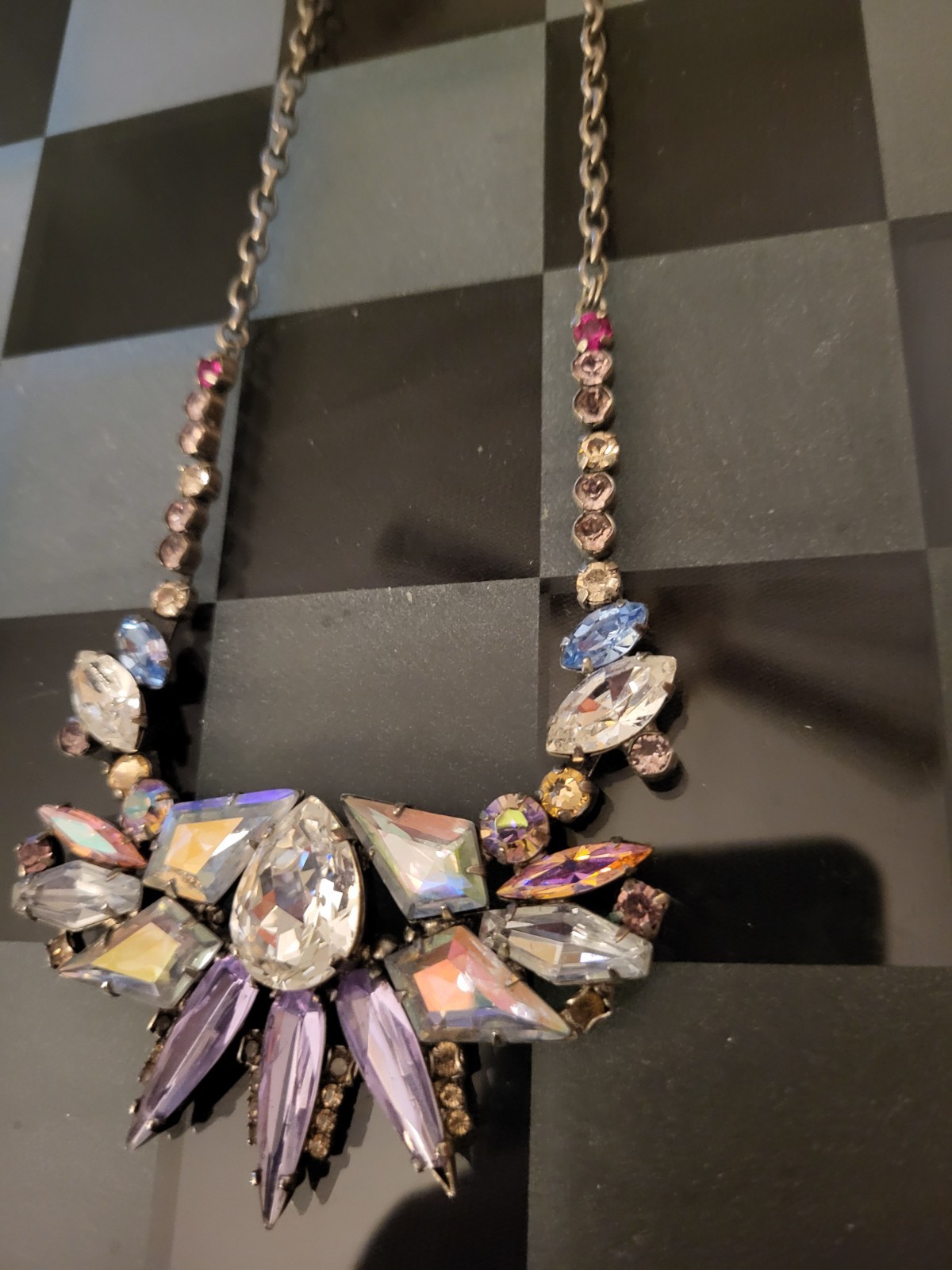 Vintage Sorrelli Iridescent Lavender Crystal Spiked Fringe Collar Necklace
