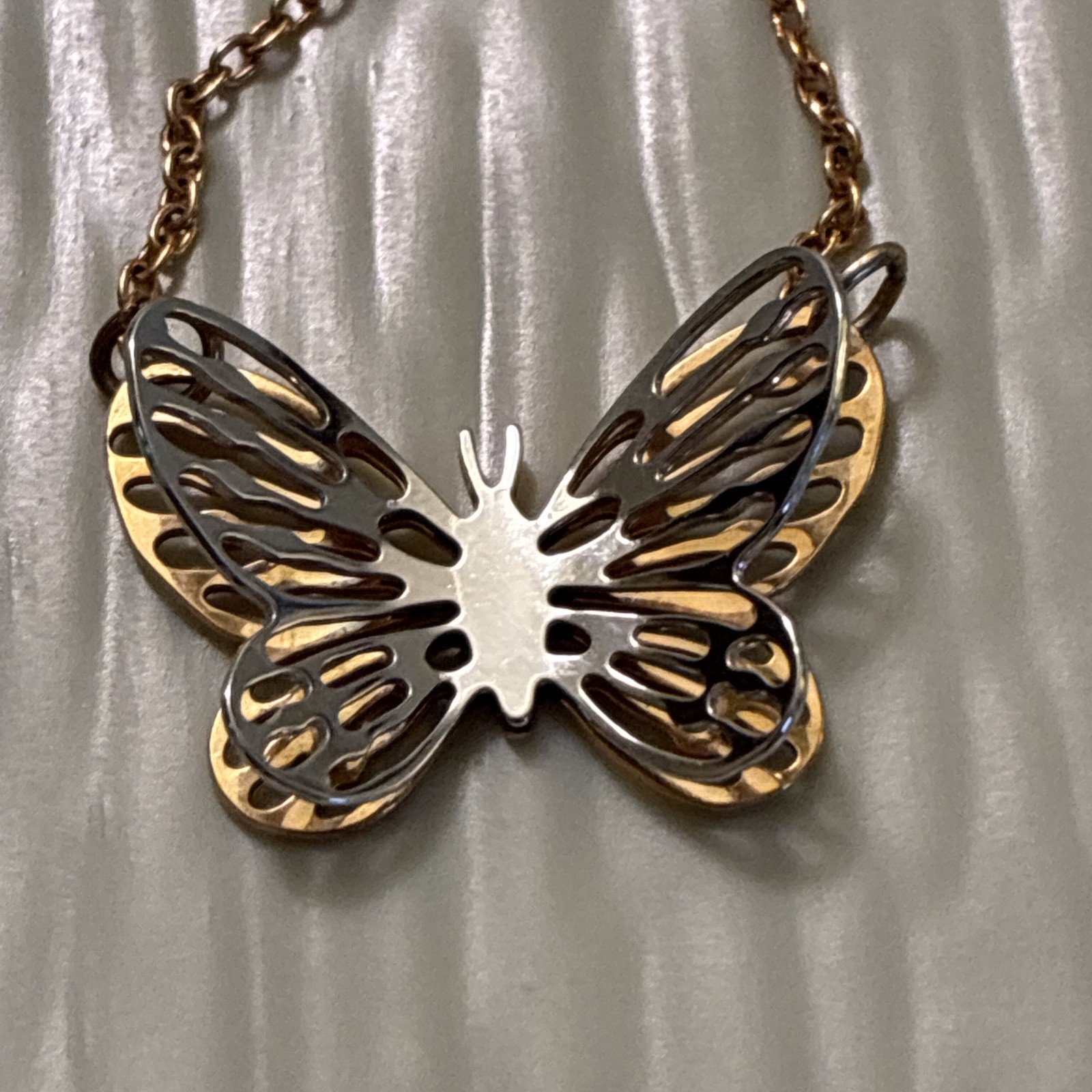 Vintage Sarah Coventry Two-Tone Butterfly 15-17 Inch Necklace (1980)