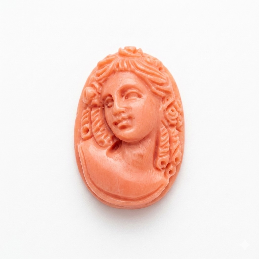 Exquisite Vintage Natural Red Momo Coral Cameo 28mm 5.6g Detailed Carving