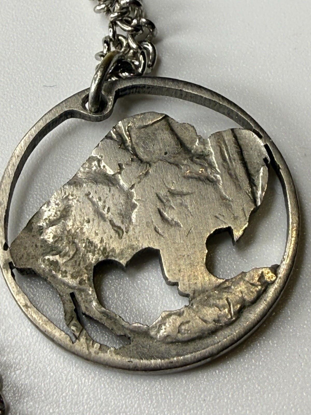 Buffalo Nickel Coin Cut-Out Necklace Pendant Vintage Silver Tone