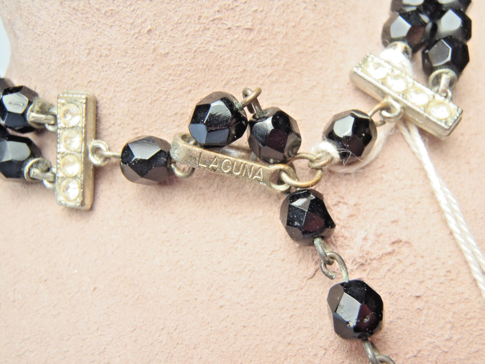 Vintage Laguna Black Faceted Glass Double-Strand Necklace