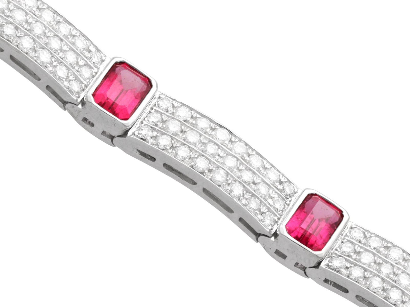 7.80Ct Pink Tourmaline and 6.72Ct Diamond 18k White Gold Bracelet Circa 1990