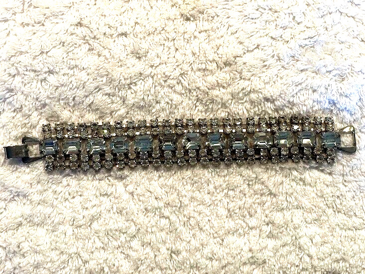 Vintage Emerald Cut and Round Rhinestone Bracelet, Five Row, Unsigned