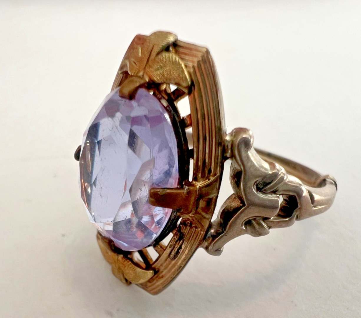 Vintage Sterling Silver & 14K Gold Ring – Large Color-Shift Blue Violet Gemstone