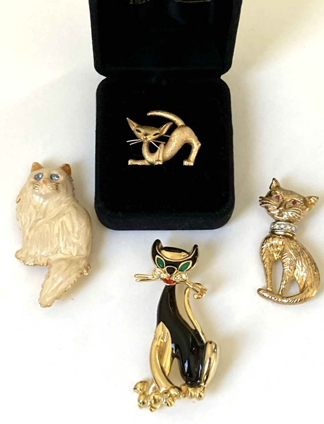 1950s-1980s Cat Brooch Lot of 4 with Boucher Siamese Cat and 1950s Hep Cat