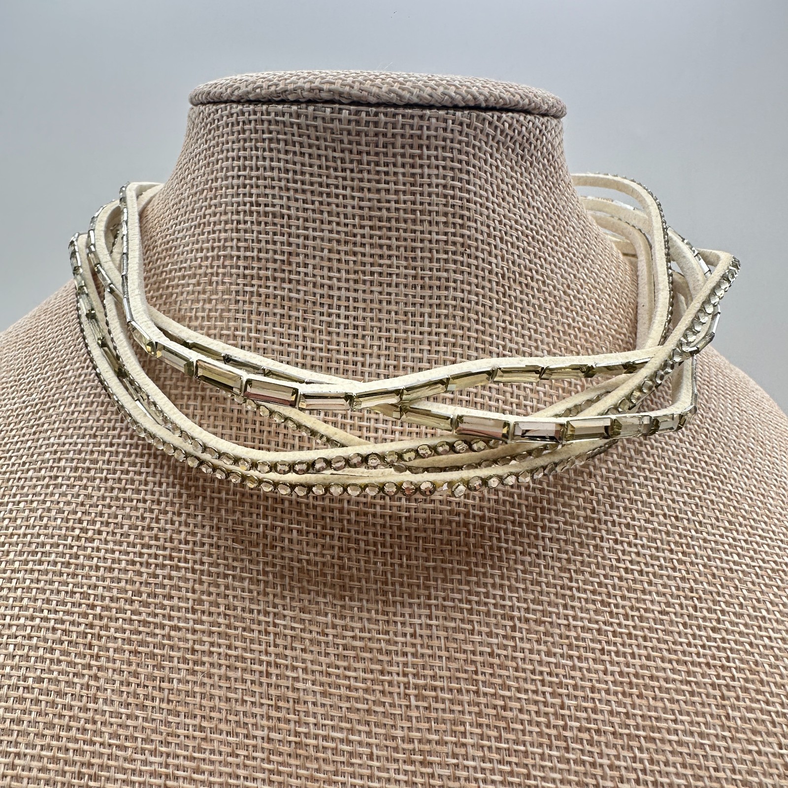 Vintage Y2K Multi-Strand Clear Glass Choker Wrap Necklace Womens Classic Jewelry