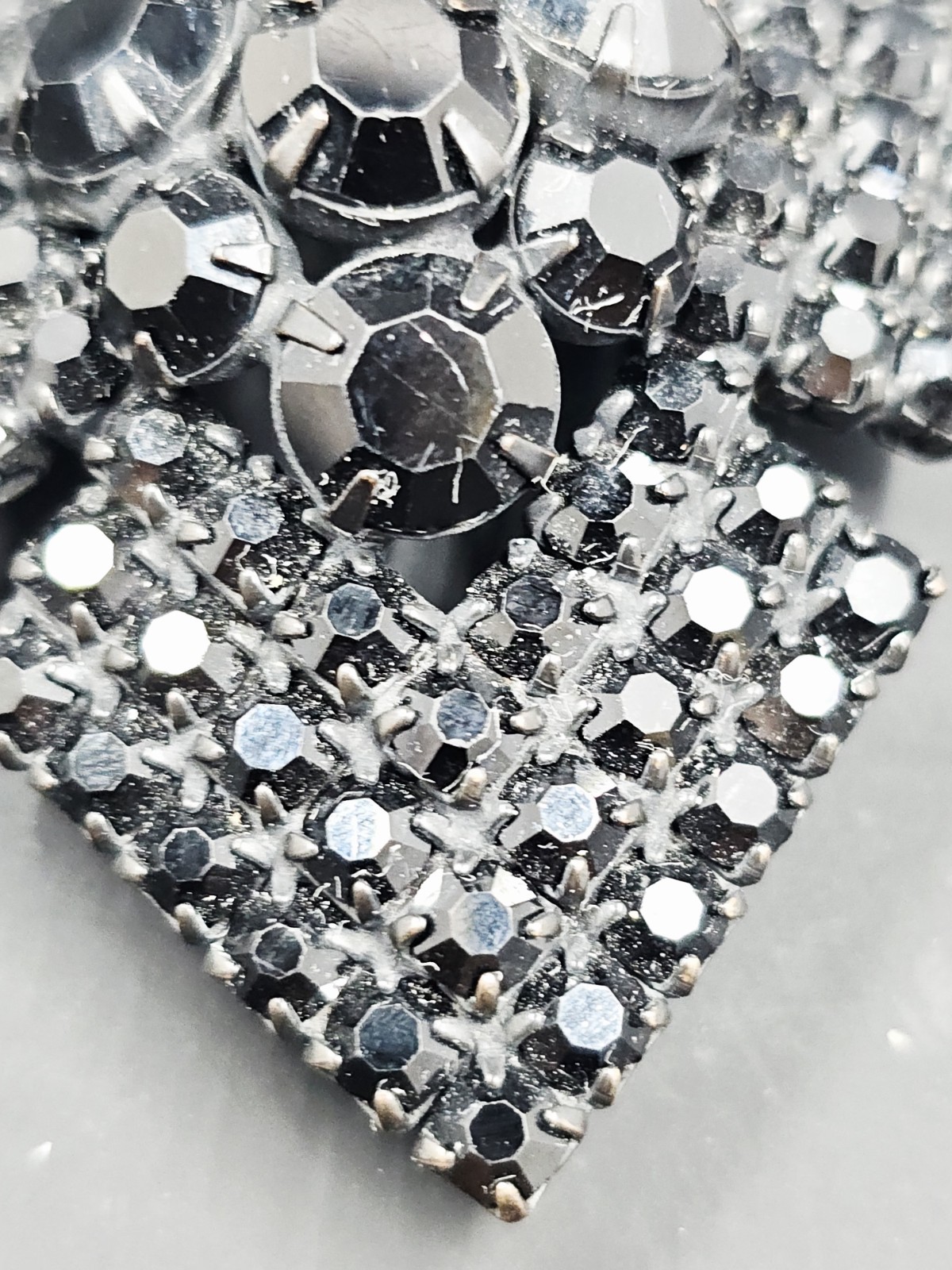 Vintage Black Rhinestone Geometric W/ Flower Gothic Brooch, 2″ X 2″