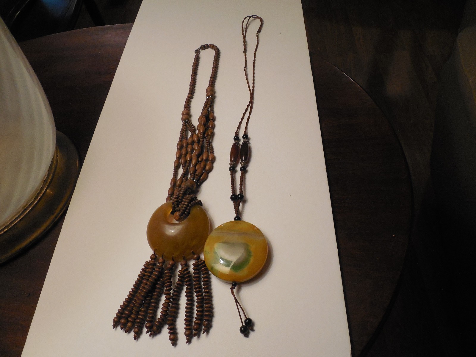 VINTAGE 2 LARGE CHUNKY WOOD AND MARBILZED LUCITE NECKLACES