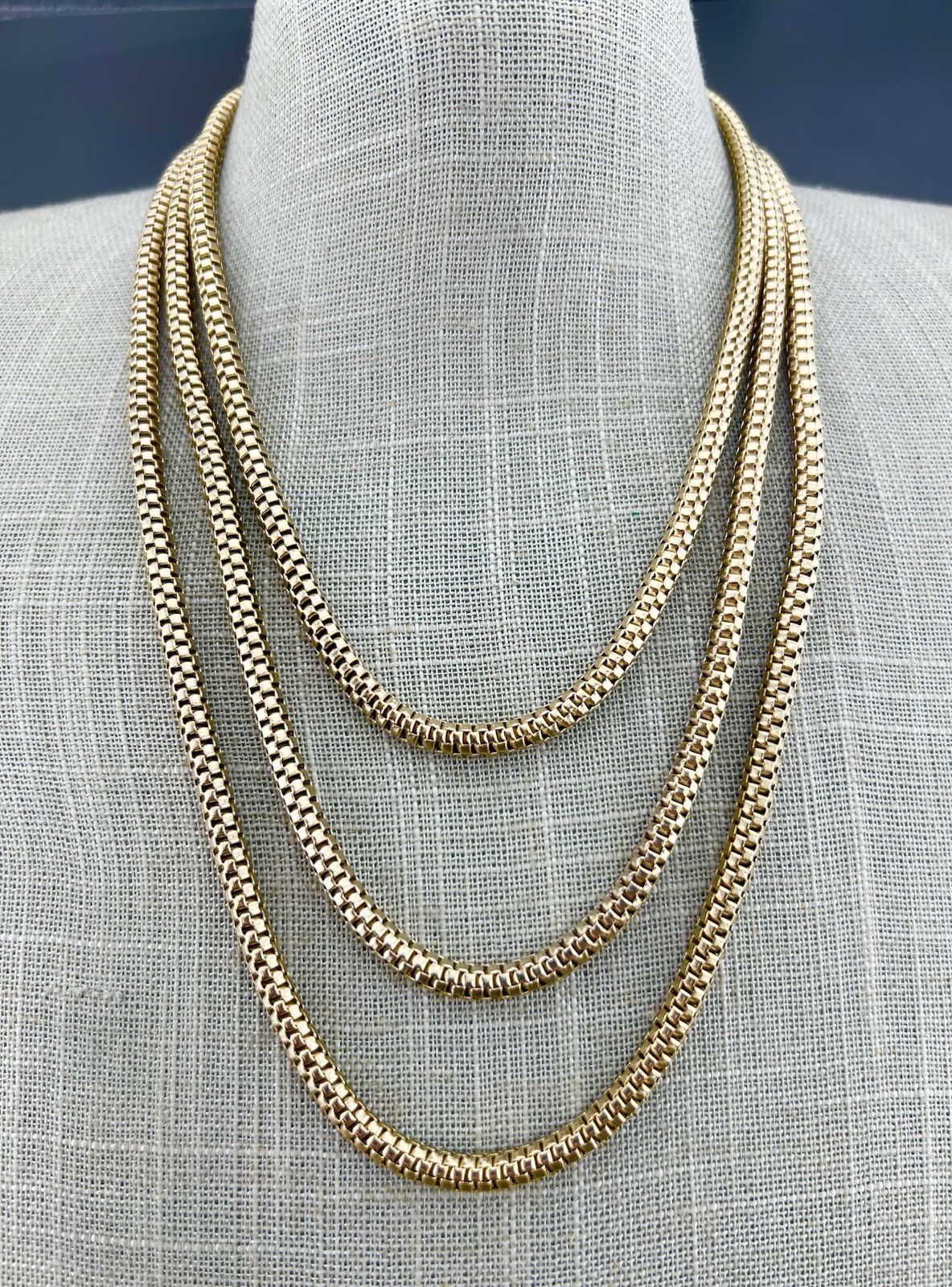 Vintage Coro Necklace Rolled Mesh Chain Gold Tone Long Signed 56”