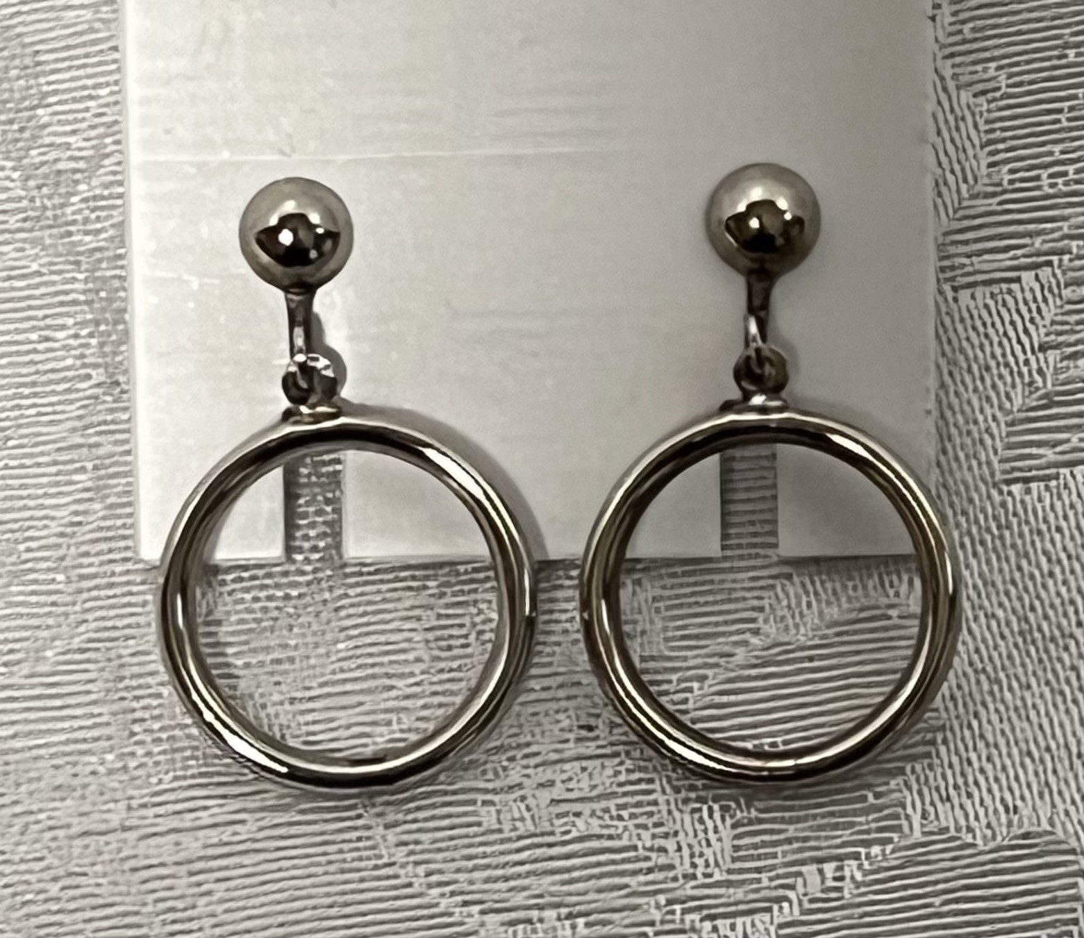 Vintage Clip On Earrings Silver Tone • Tube Circle Hoop Dangle Drop