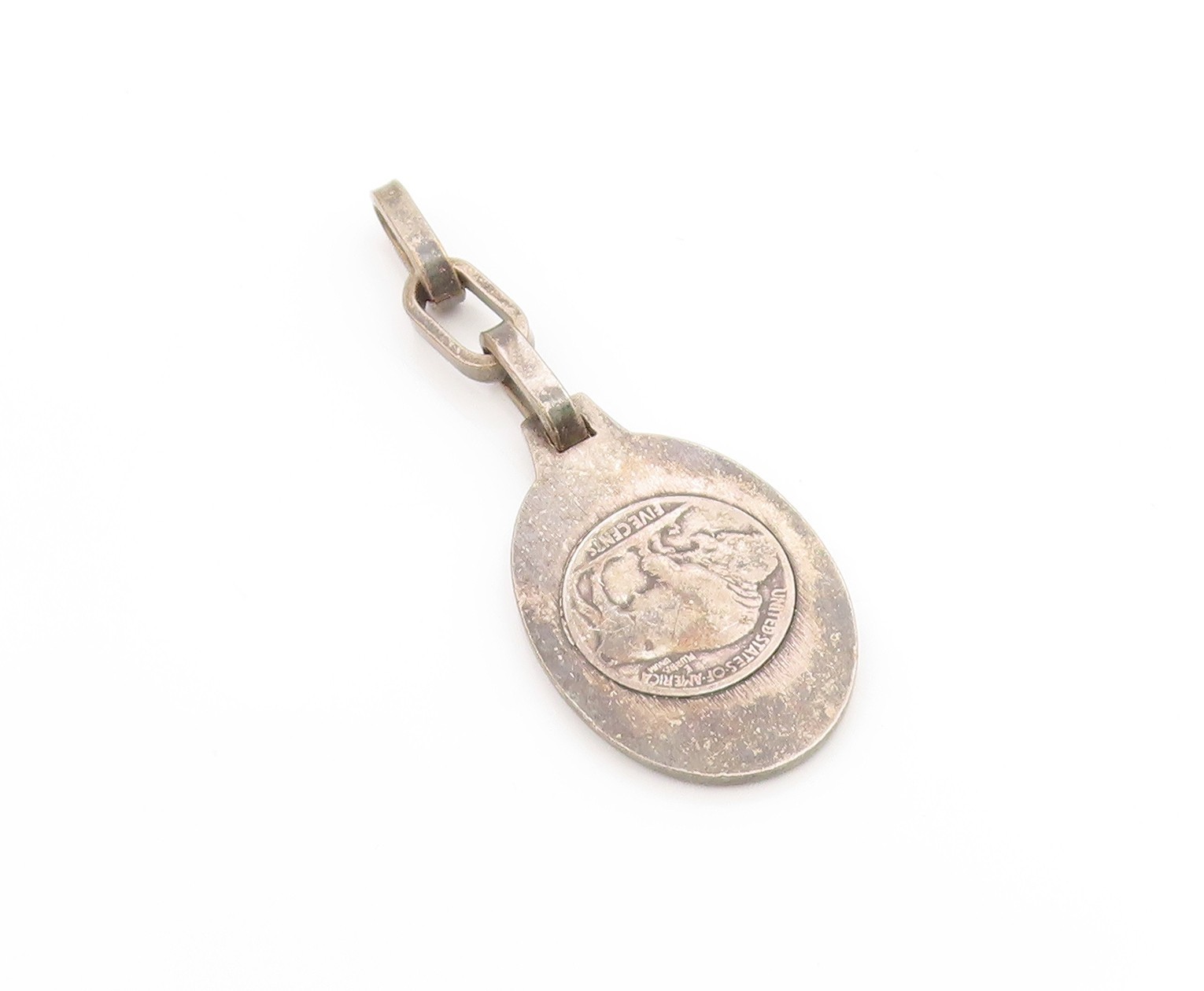925 Sterling Silver Vintage Pendant Antique US Buffalo Head Nickel Coin PT26151