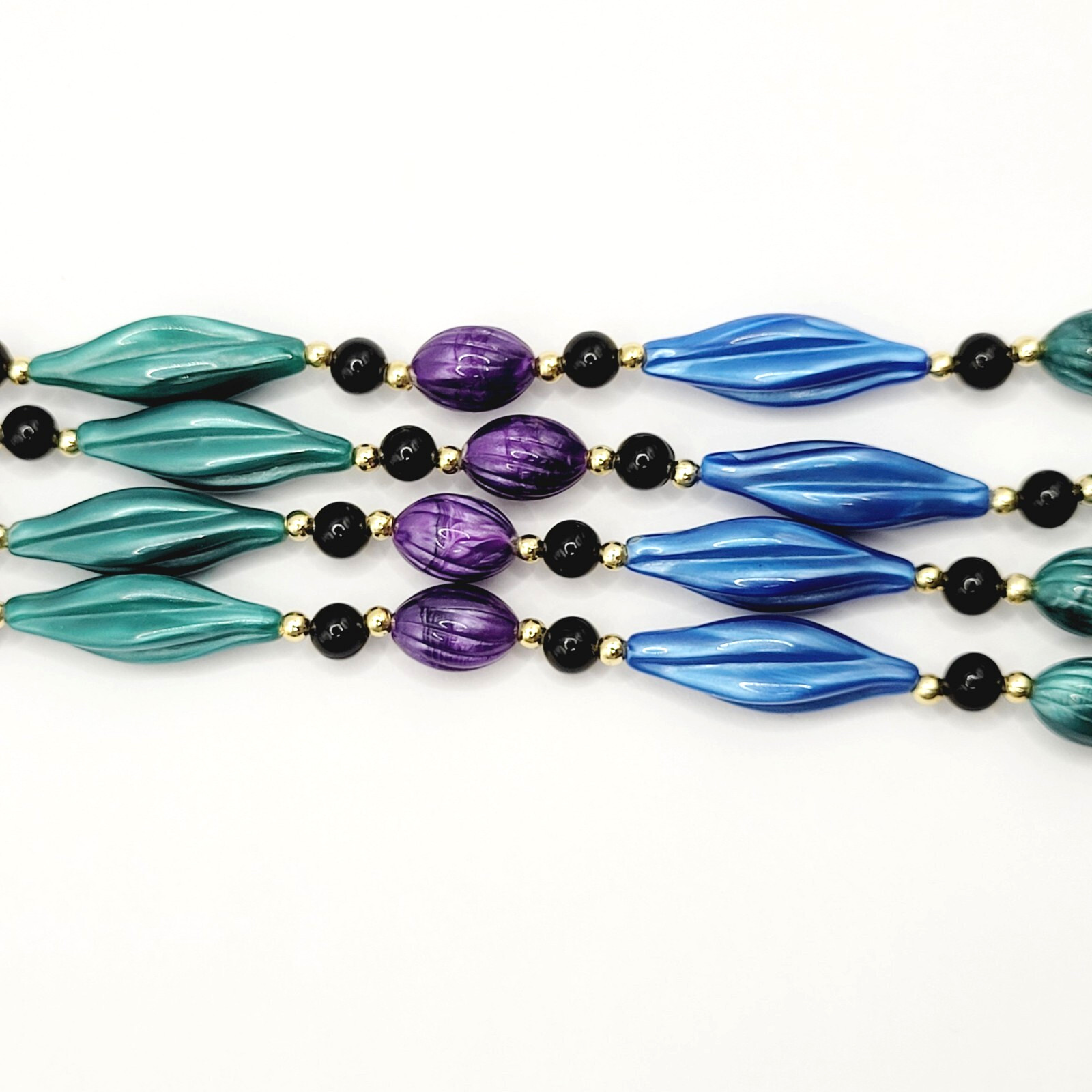 Peacock Colors Purple & Blues Gold Tone Acrylic Lucite Beaded Vintage Necklace