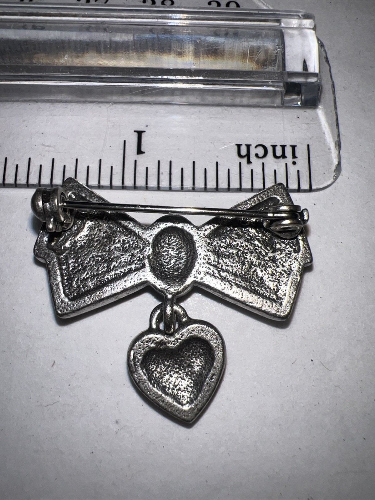 Vintage Silver Tone Multicolor Enamel Bow Heart Charm Brooch