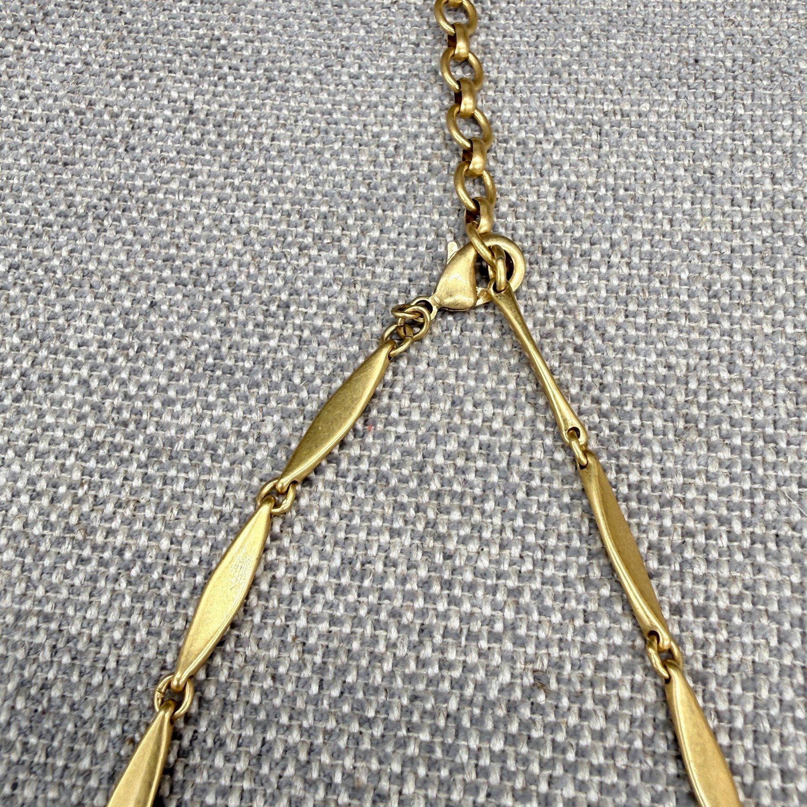 Vintage Stella Dot Necklace Black Wrapped Leather Brushed Gold Tone Signed