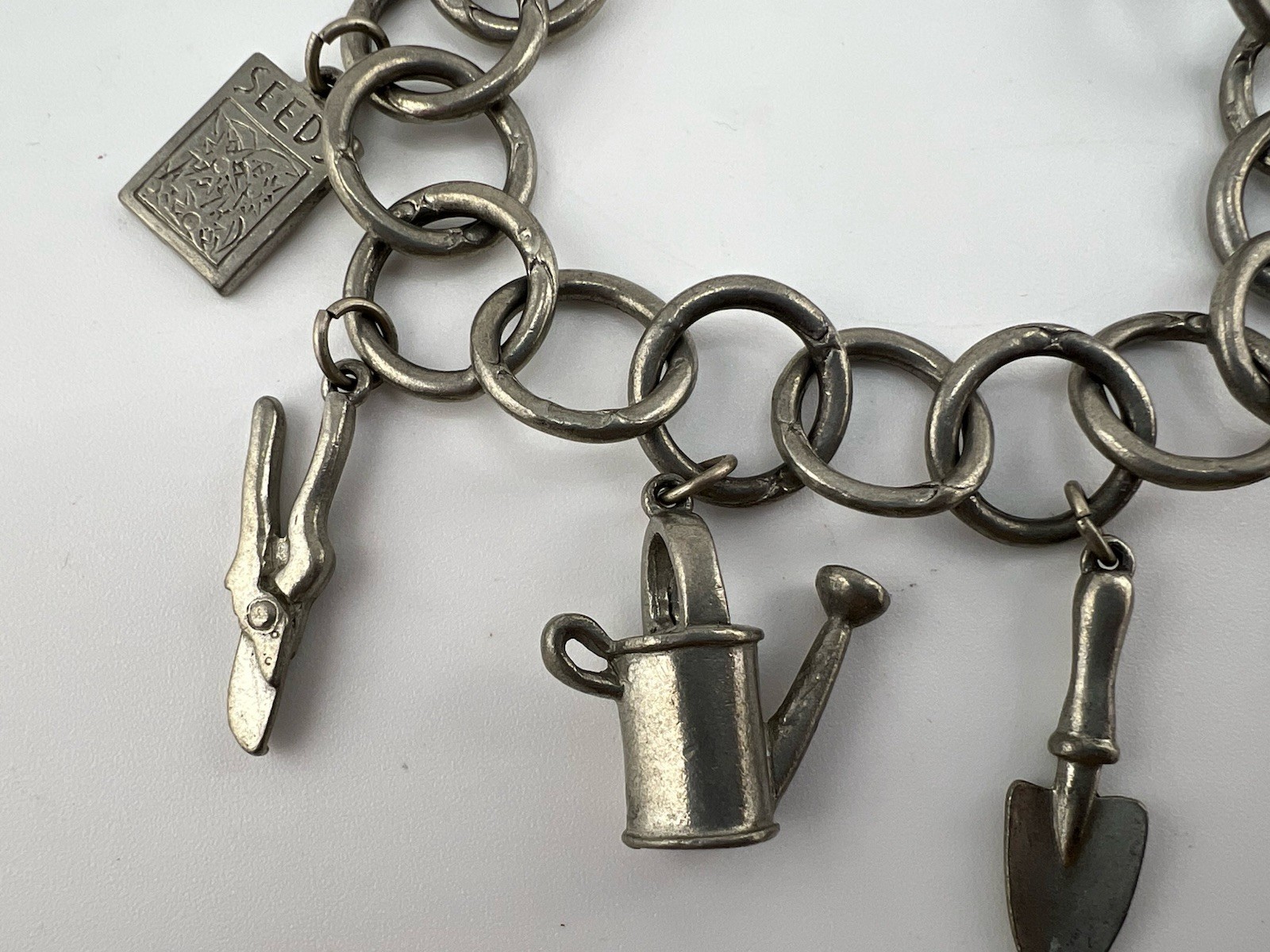 Vintage Gardner Gardening Heavy Pewter Charm Bracelet – Signed Clift