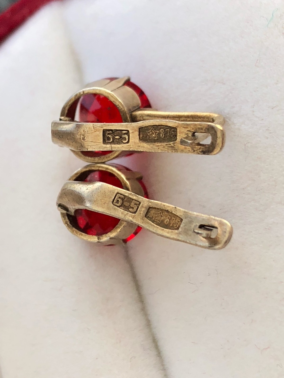 Estate Vintage Soviet Earrings Gilt Sterling Silver 875 Tourmaline Stud Ear USSR