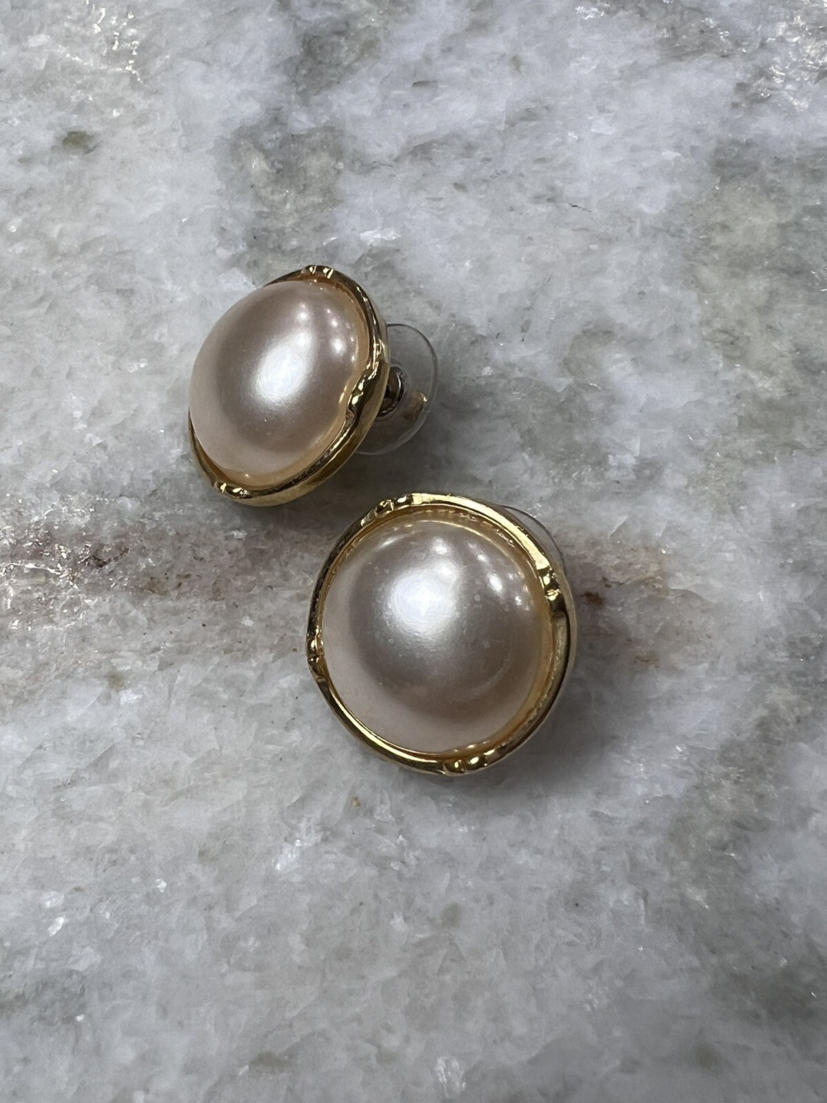 White Stag Faux Pearl Mabe’ Gold-tone Pierced Earrings