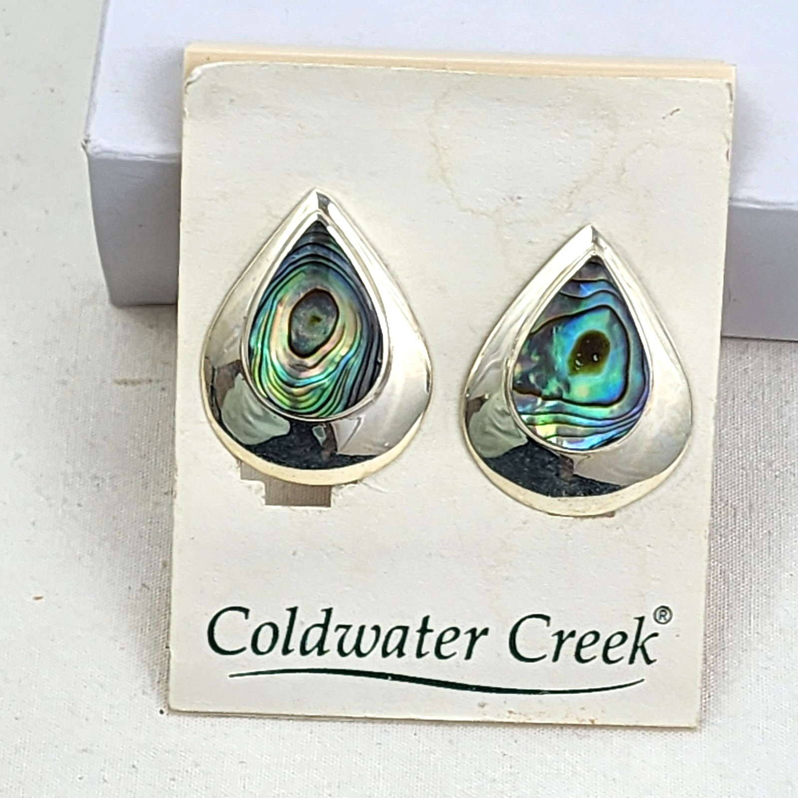 925 Sterling Silver Abalone Teardrop Clip On Earrings VTG Coldwater Creek