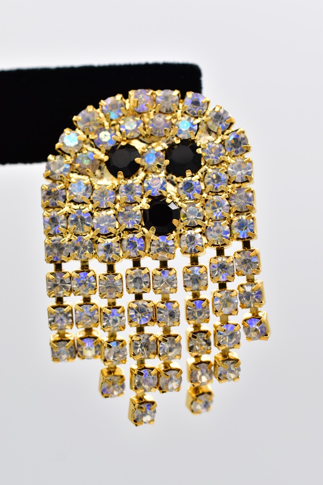 Vintage Rhinestone Crystal Ghost Earrings AB Dangle Chandelier Halloween BinAO