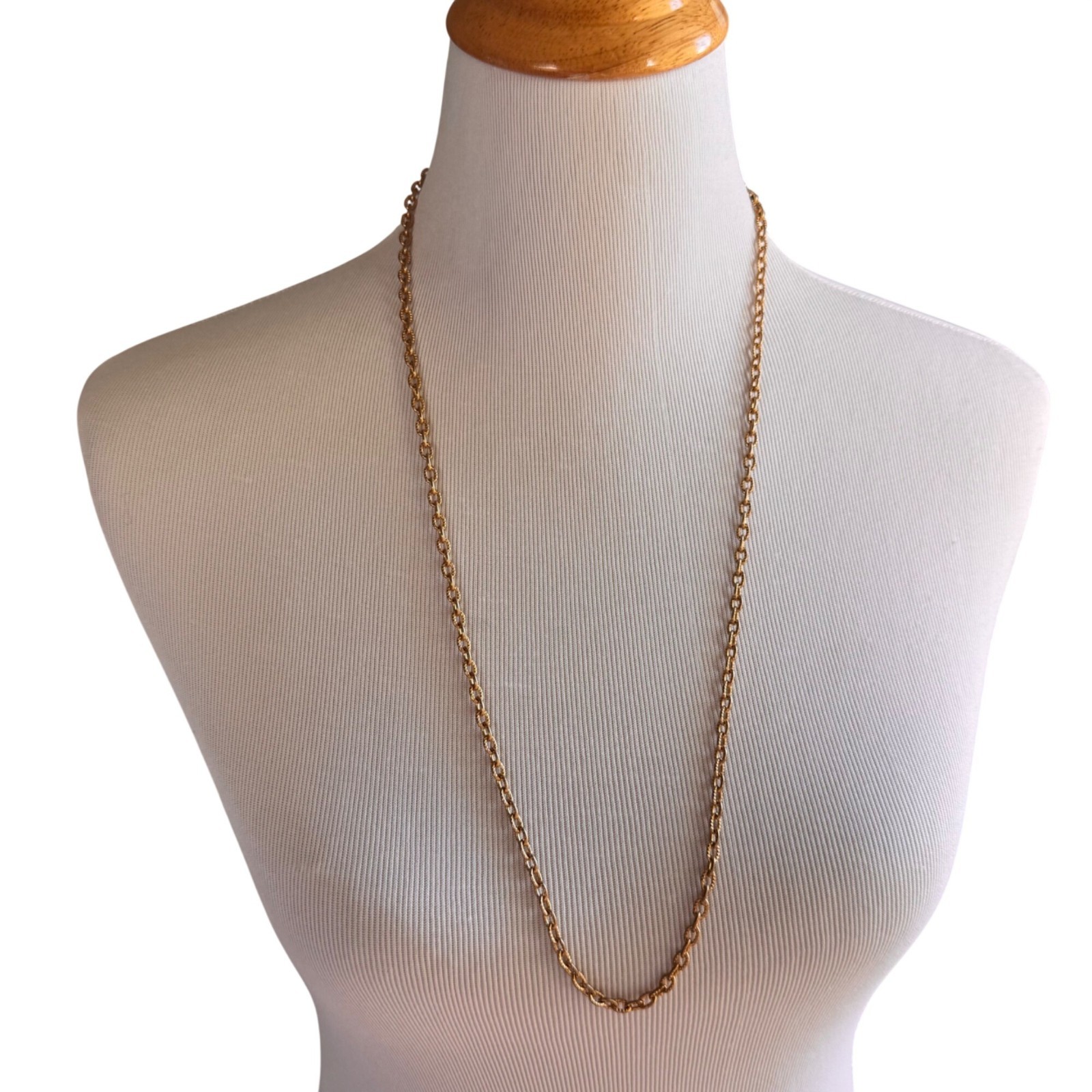 Gold Tone 31 Inch Chain-Link Necklace 1980s Lobster Claw Clasp Stamped Korea Vtg