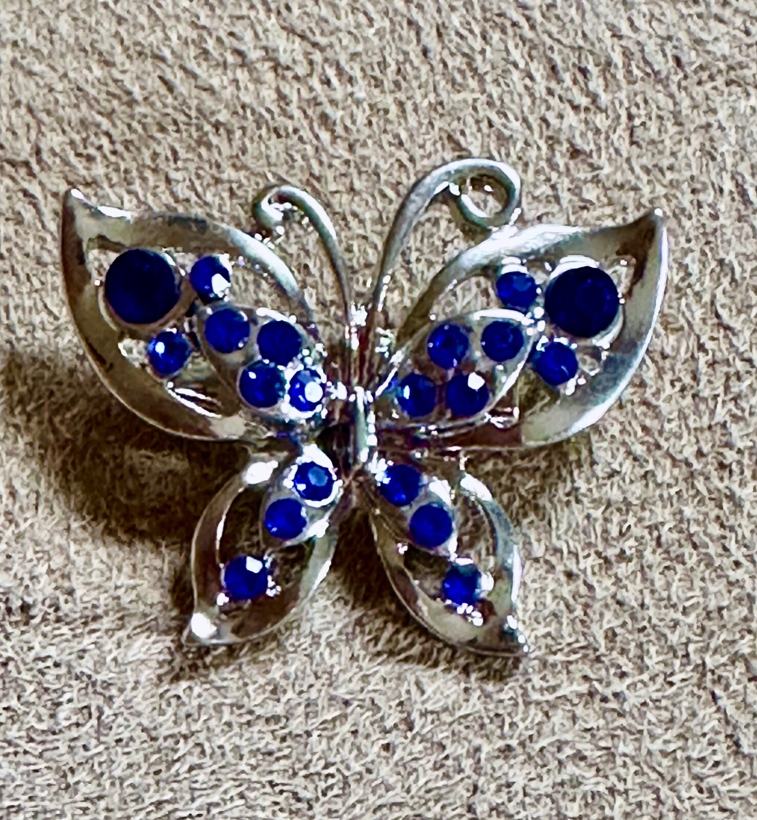 Butterfly Brooch Bejeweled All Blue Stones Silver C Clasp Sparkly Sweet Petite