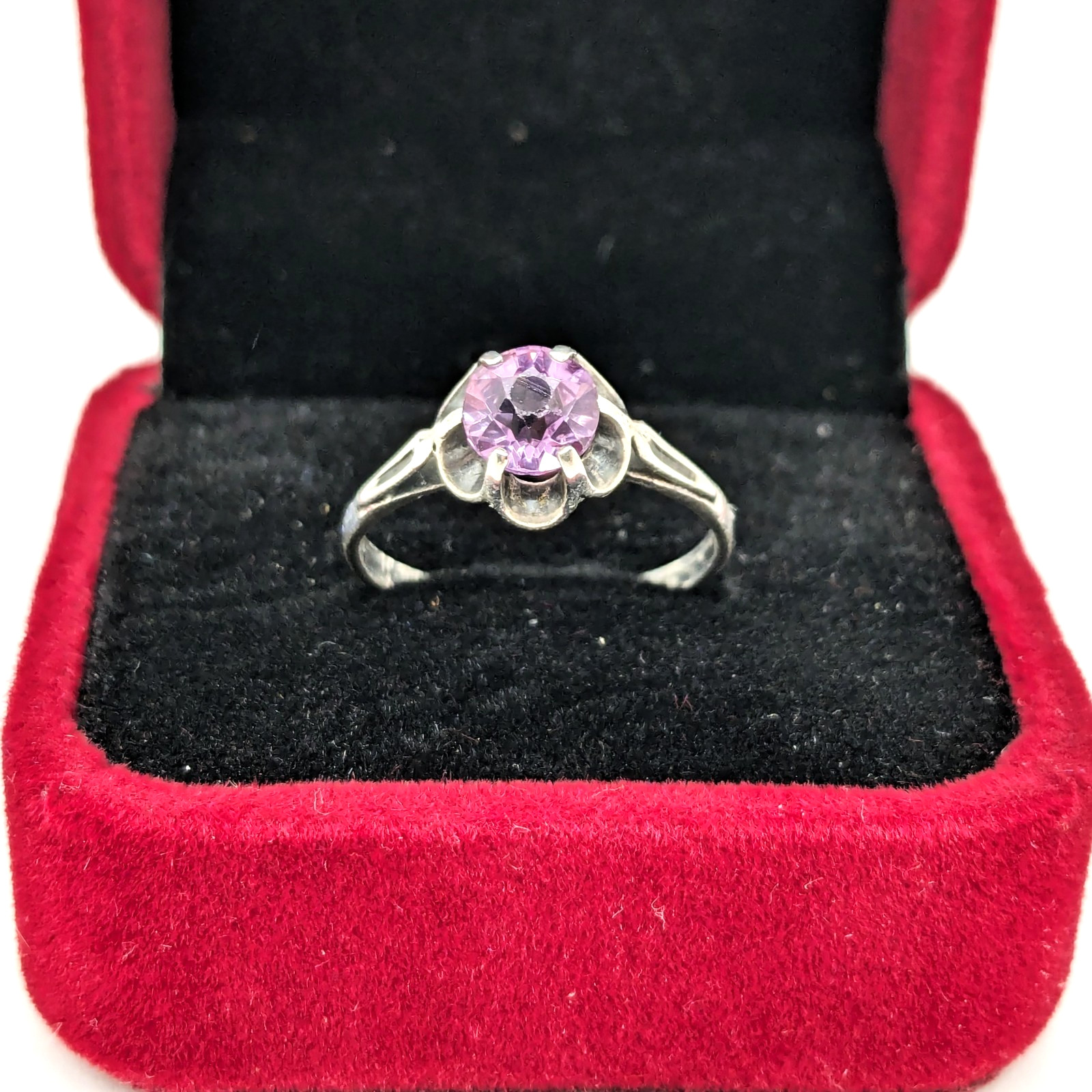Vintage Soviet RING Silver⭐875 stamp Star with AMETHYST Stone -size: 7.25US| #11