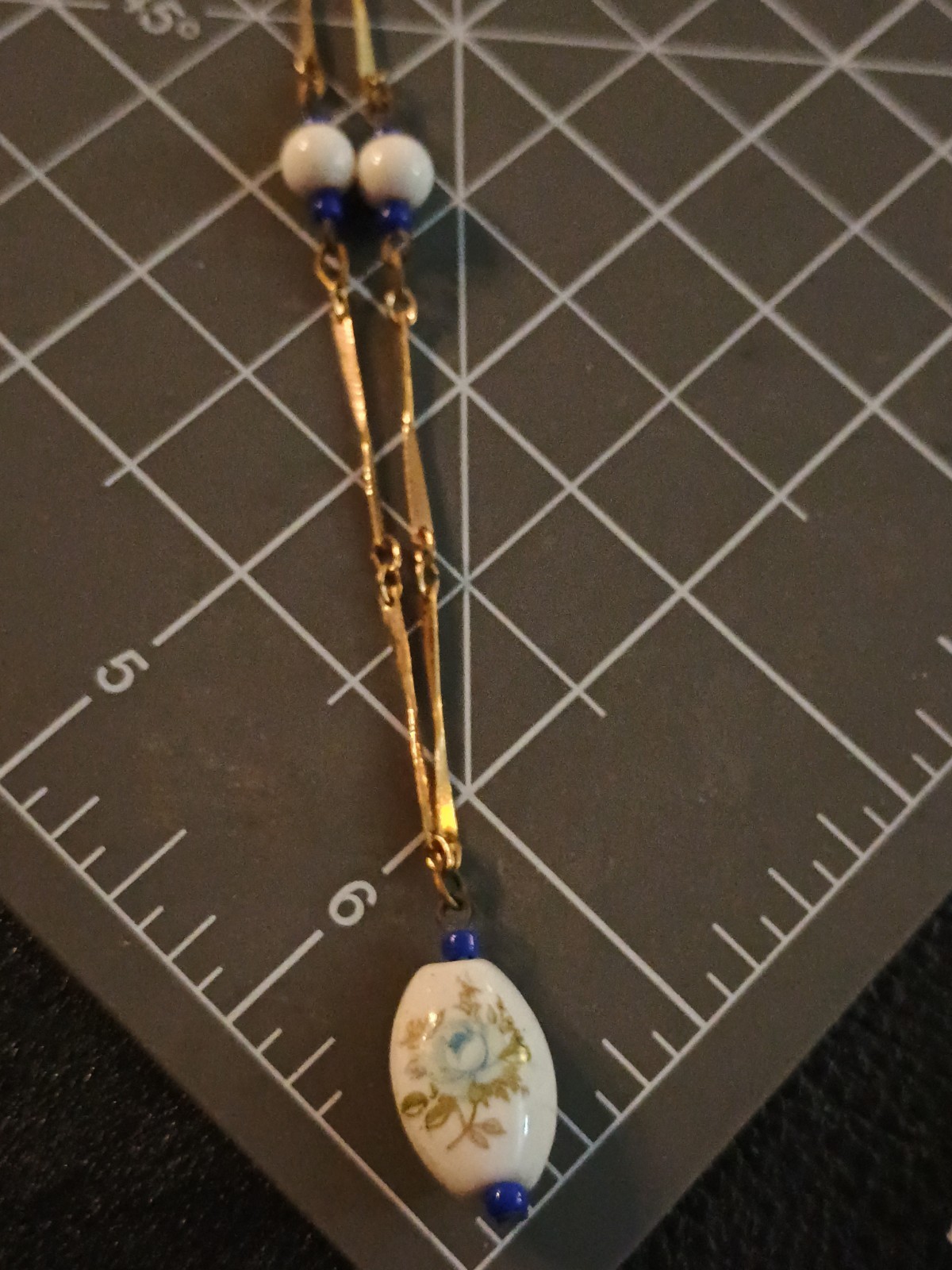 Long Art Glass Bar Link Station Necklace Beaded 30 Inch Vintage