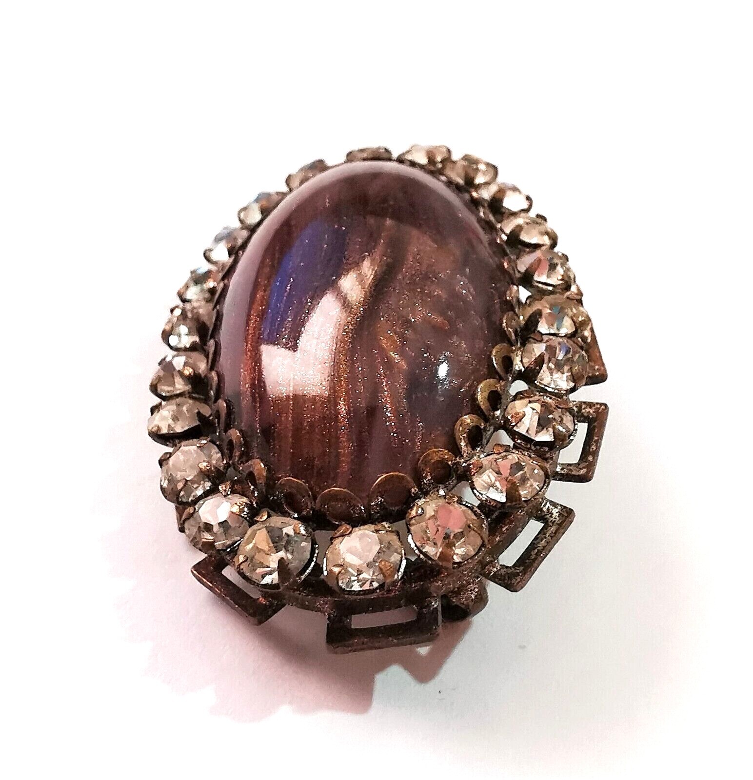 Czech Brooch Glass Pin Vintage Rhinestone Handmade Art Bohemian Glass Cabochon