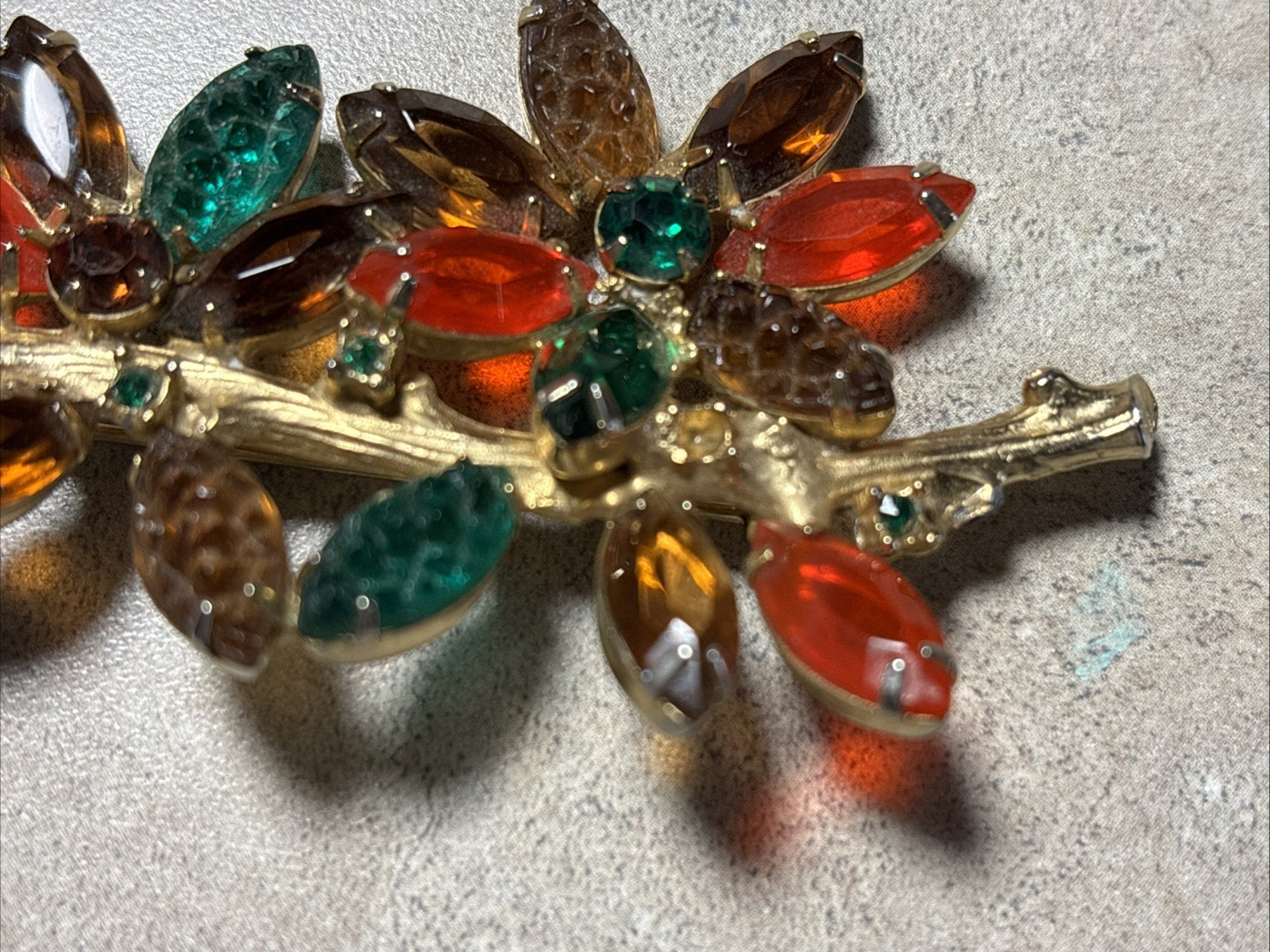 Vintage Fall Colors Flowers w/Leaves Brooch Repair or Use for Repairs Unsigned