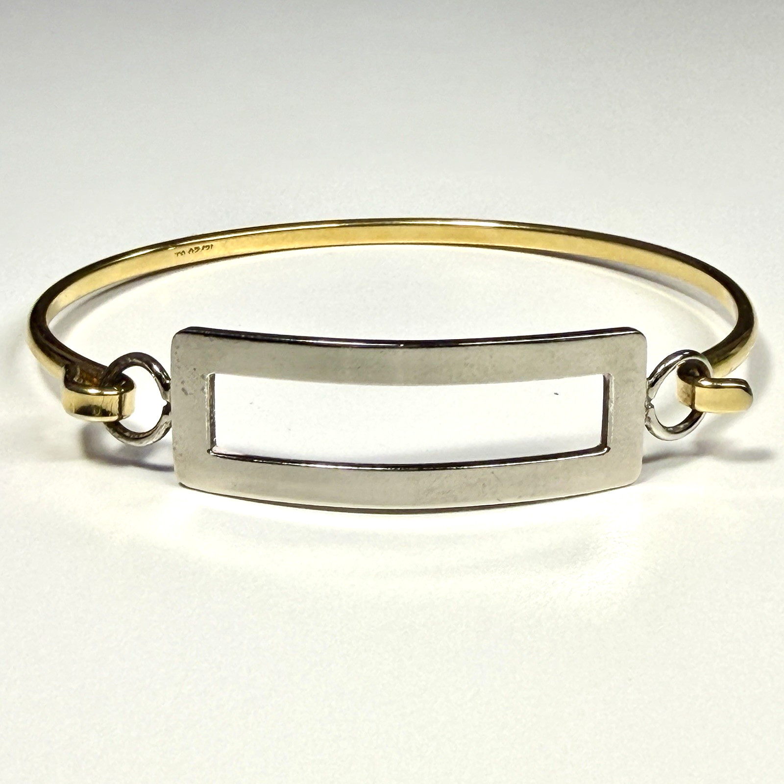 Vintage Sterling Silver & 12K Gold Filled Hinged Bangle Bracelet Open Panel MCM