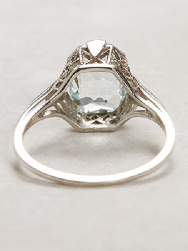Edwardian Art Deco Asscher 2.2CT Aquamarine Engagement 14K White Gold FN Ring