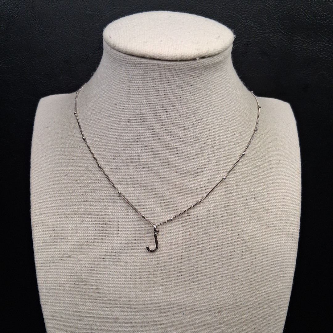 STERLING FOREVER 925 Station Chain Necklace Whit Letter “J” Pendent. 17.192