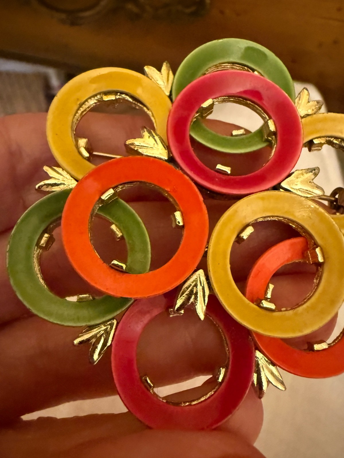 Vintage French brooch pin 1950s multicolored circles Verified