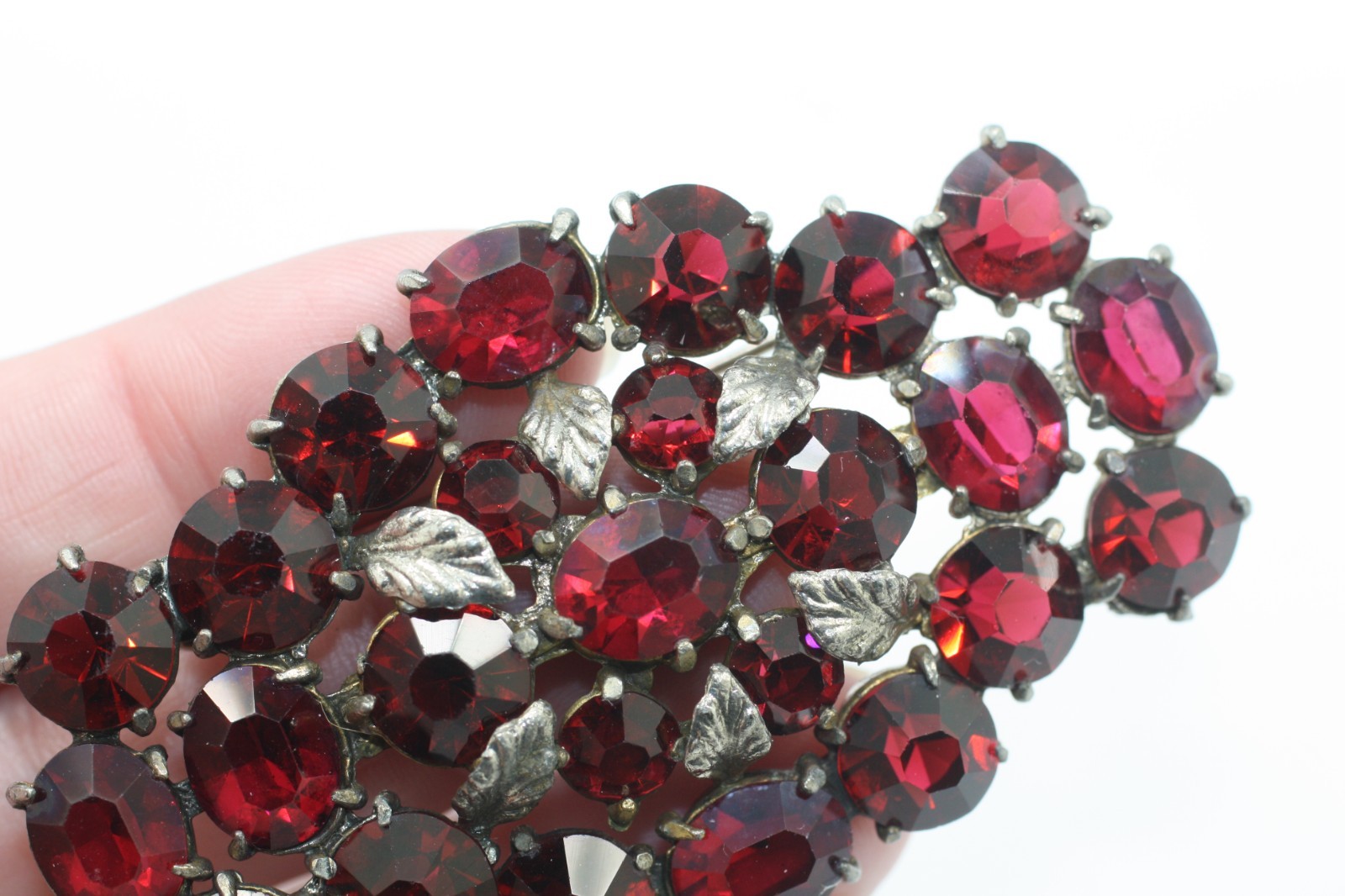 Vintage reddish purple Czech glass 1930’s large silver & gold tone pin brooch