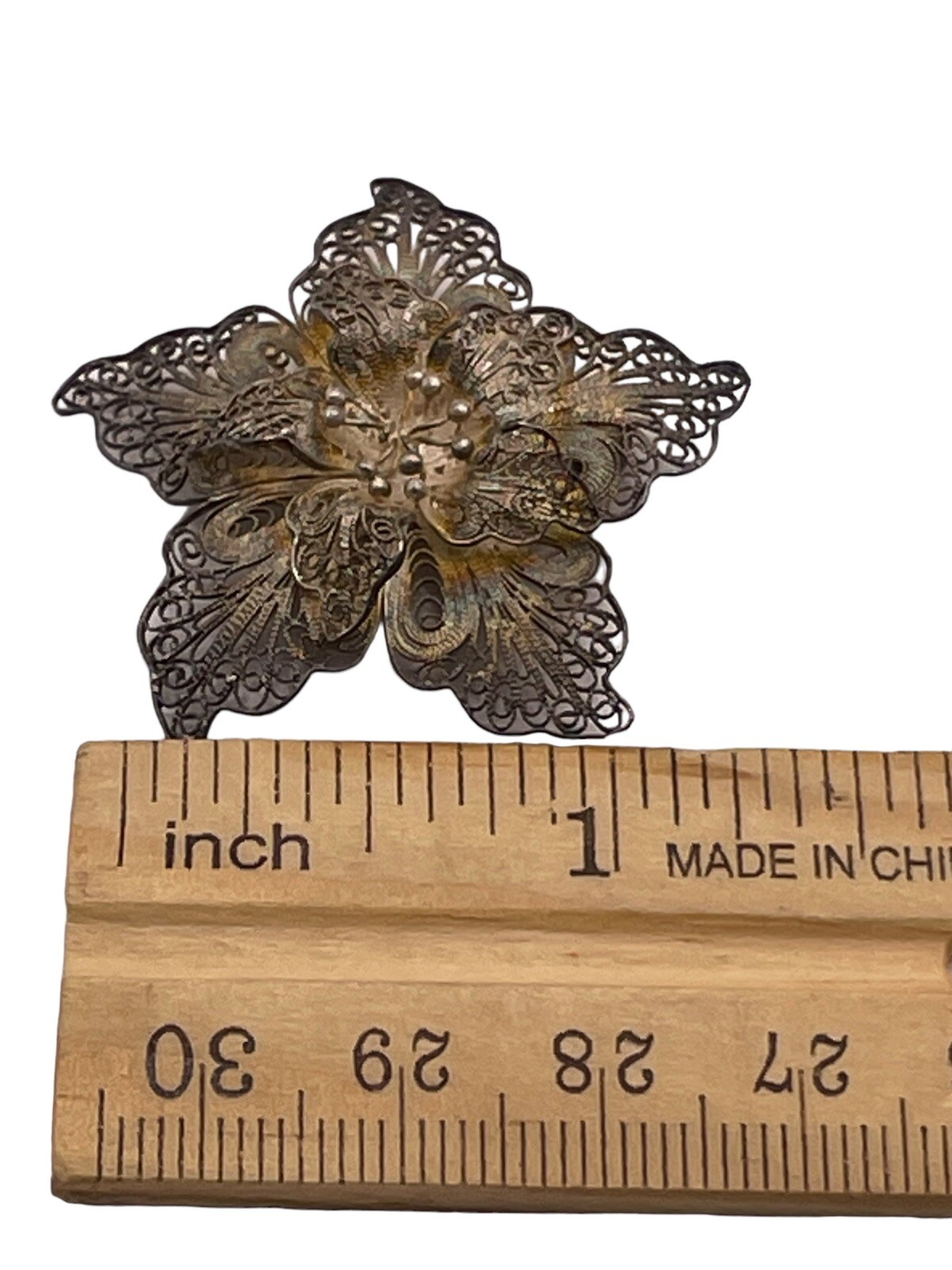 Vintage Filigree 800 Silver Flower Star Brooch Pin Swirl Layered Open Work