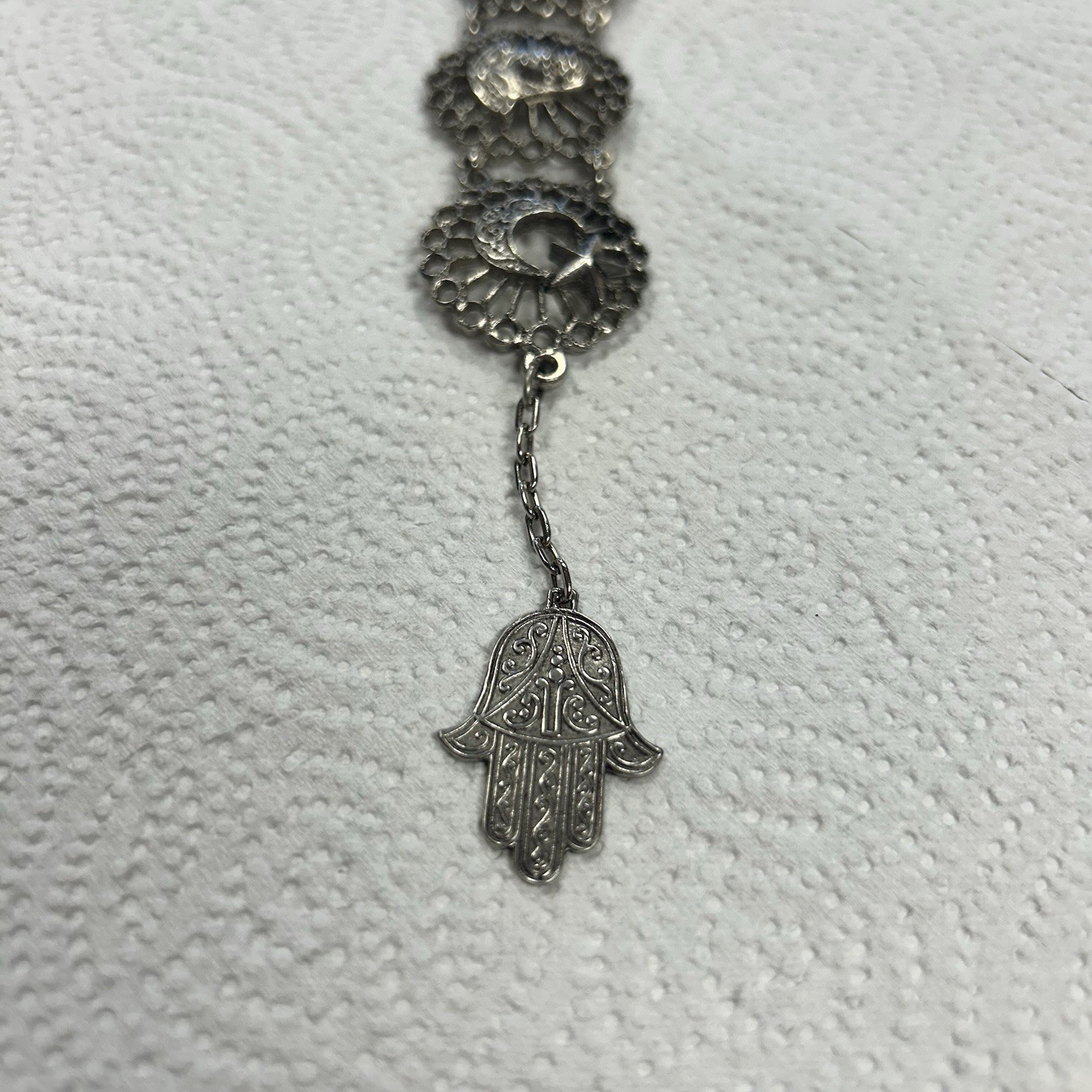 Vintage Souvenir Du Maroc Silver Bracelet Armenian Hamsa Moon Star Camel Travel