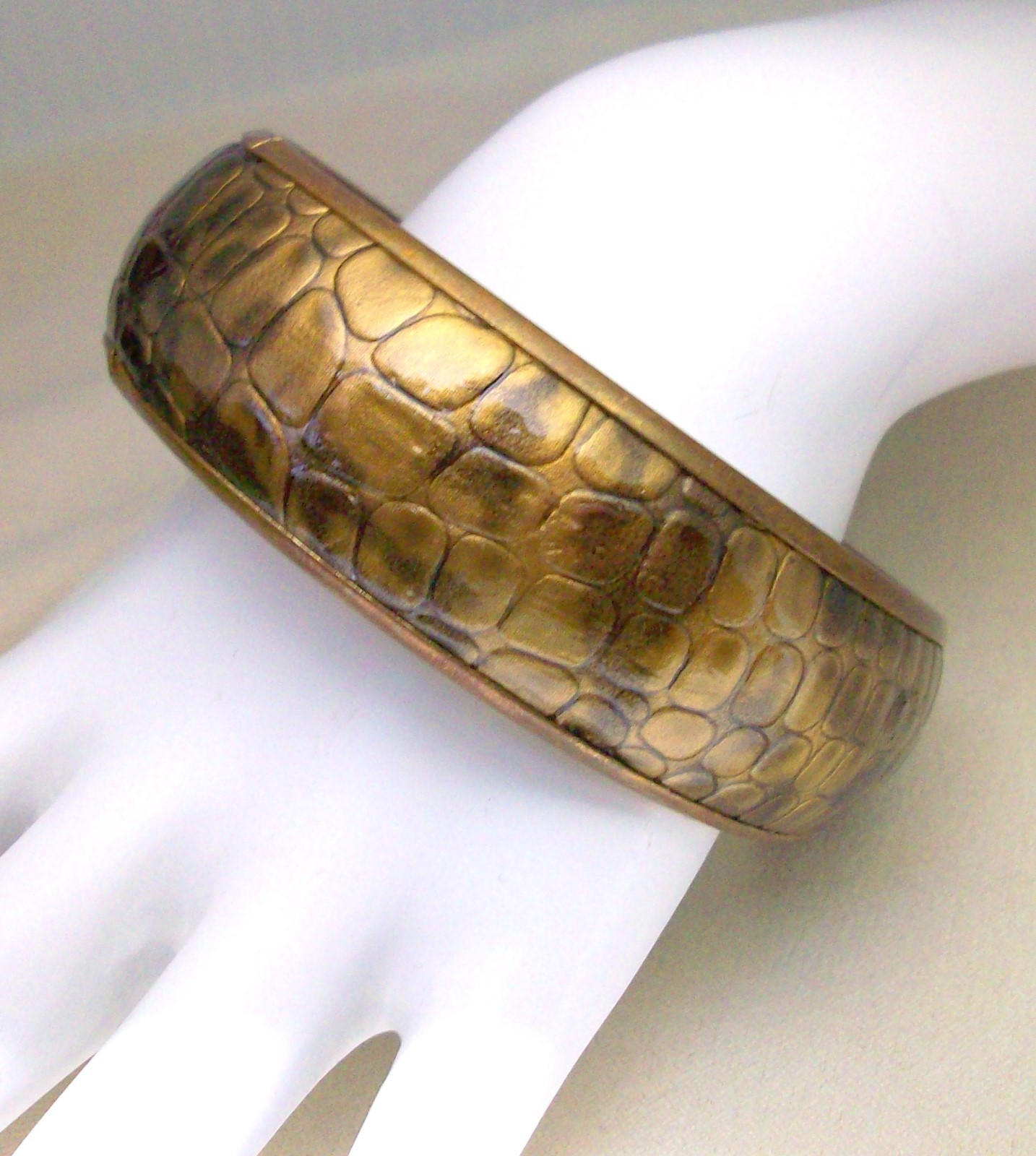 Brown Faux Alligator Leather Bracelet Bangle Animal Textured Boho Safari Chic 8″