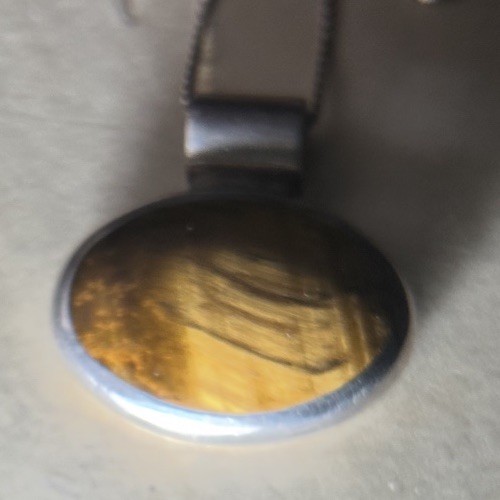 Vintage Sterling Silver and Orange Tiger Eye Cabochon Pendant Necklace 16in 14gr