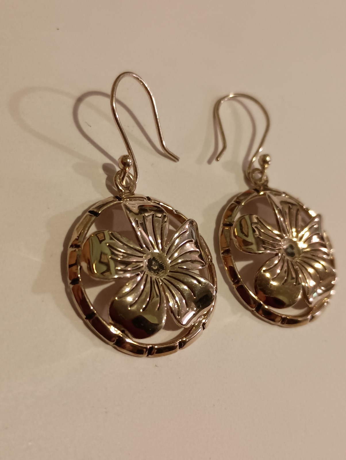 925 Sterling Silver ATI Mexico Round Flower Drop Dangle Hook Earrings! Beautiful